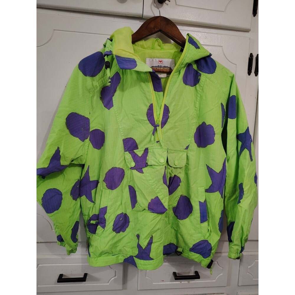 Vtg Obermeyer Hooded Zip Up Ski Windbreaker Jacket Sz Medium Allover  Print